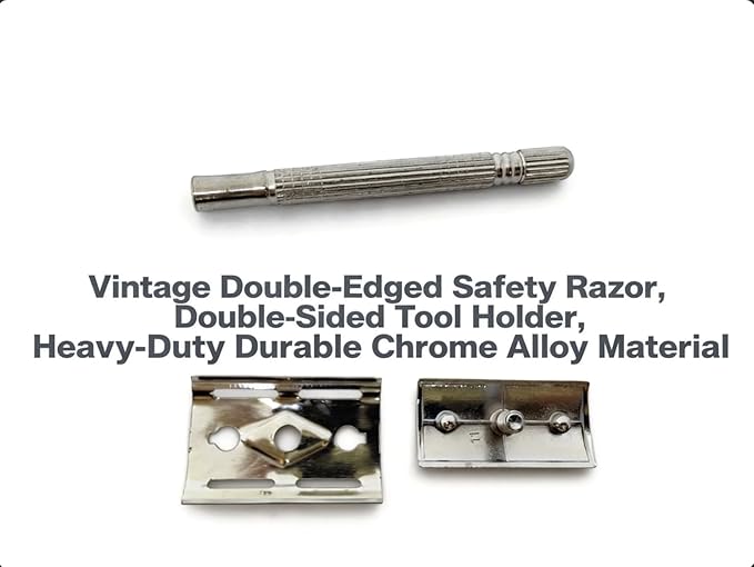 Reusable Double-Edge Safety Razor for Men - Vintage Chrome Short Handle, 8 Stainless Steel Sharp Blades, Smooth Shaving Tool with Mirror Travel Storage Case