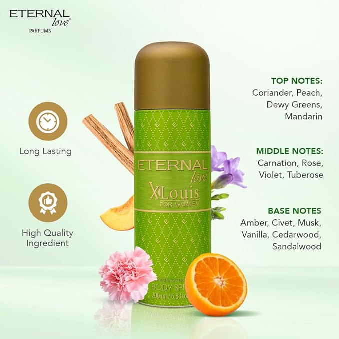 Eternal Love X-Louis for Women - Long Lasting Body Spray - Lush Floral Garden Scent with Tuberose & Peach - Feminine & Enchanting Fragrance - 6.8oz