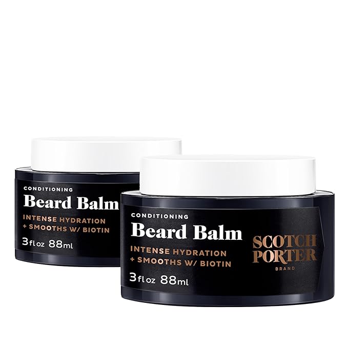Scotch Porter Conditioning Beard Balm Twin Pack – Smooth, Shape, Moisturize & Soften Coarse, Dry Facial Hair while Encouraging Growth for a Fuller/Healthier-Looking Beard – Original Scent, 2 x 3 oz