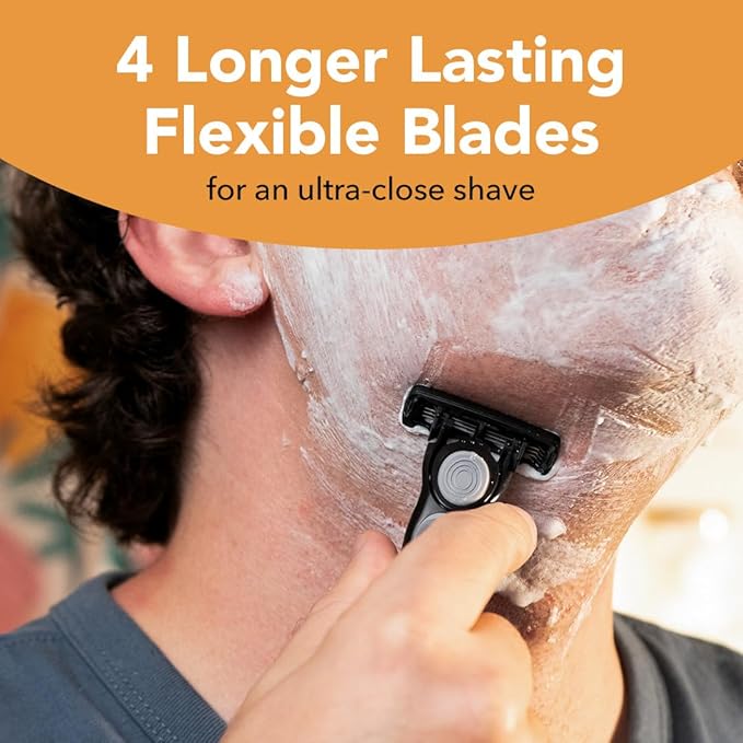 BIC Flex 4 Refillable Razors for Men, Long-Lasting 4 Blade Razors for Sensitive Skin, 1 Handle and 4 Cartridges, 5 Piece Shaving Kit