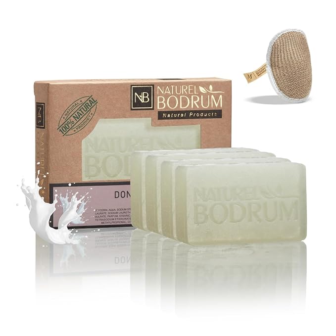 Donkey Milk Organic Soap Bar for Women and Men, Pack of 4 Glycerin Soap Bars - Skin Regeneration & Moisturizing Soap with Vitamins, Proteins & Natural Oils - Natural & Vegan Spa Gift, All Skin Types