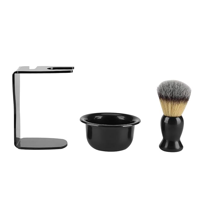 Shaving Brush and Bowl Kit for Men, 3 in 1 Shaving Brush Set,3 PCS Professional Men Shaving Brush Stand Holder Bowl Set for Men Barber Shave Kit