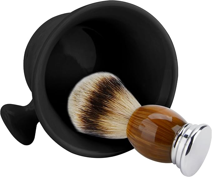 Linkidea Ceramic Mug Shaving with Knob Handle, Deep Size Wet Shaving Cup, Razor Shave Soap and Cream Bowl for Men (Black), RAC22-01