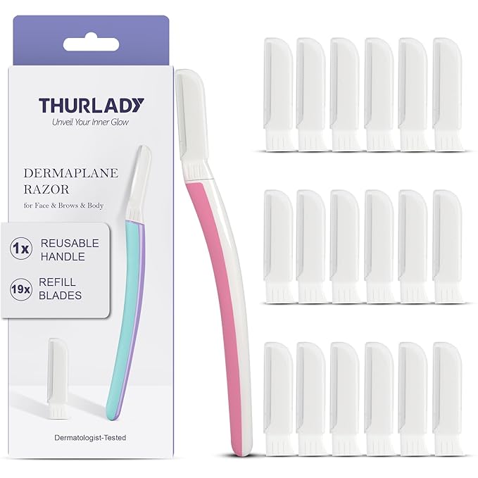 Dermaplane Razor, Face Razors for Women, Dermaplaning Tool, 1 Reusable Handle with 19 Microblades for Face, Gentle Exfoliation & Facial Peach Fuzz Removal for Smoother Skin, Pearl Blush