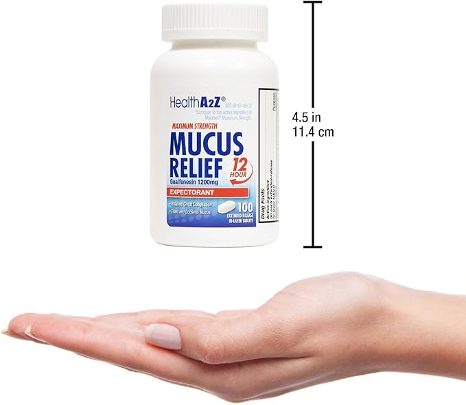 HealthA2Z® Mucus Relief | Guaifenesin 1200 mg | 100 Tablets | 12 Hour | Expectorant | Relieves Chest Congestion | Thins and Loosens Mucus (100 Tablets)