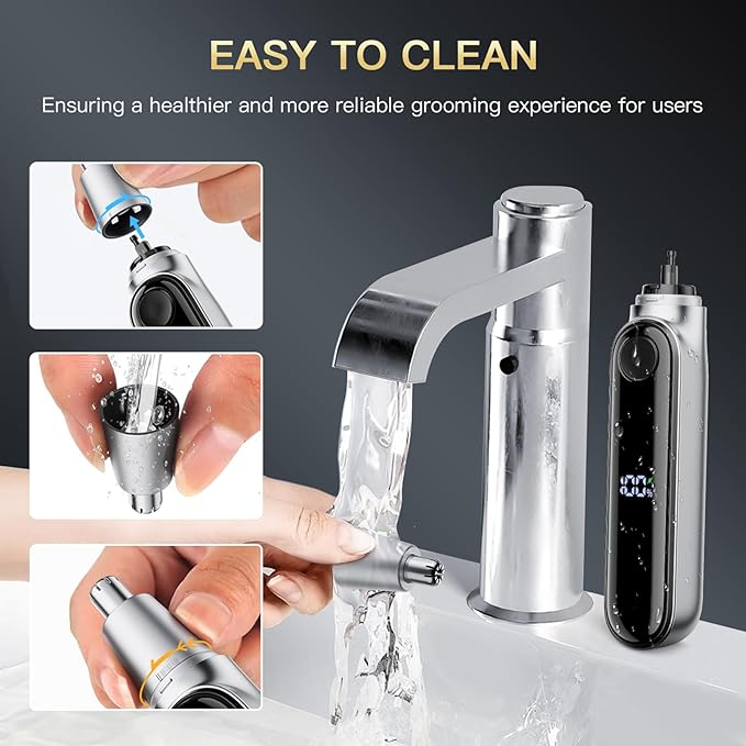 coldSky Ear & Nose Hair Trimmer with LED Display for Men Women - Professional Painless Eyebrow & Facial & Nose Hair Trimmer, USB Rechargeable, Dual-Edge Blades for Smoother Cutting Sliver