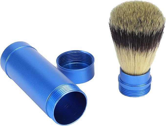 POCREATION Portable Beard Shaving Brush, Aluminum Handle with Soft, Blue, Travel-Size Grooming Tool for Bathroom