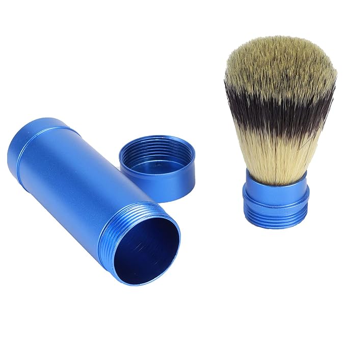 Foaming Shaving Brush, Men Portable Beard Brush Blue Aluminum Travel Facial Cleaning Shaving Brushes Case Shaving Brush Grooming Bathroom Tool For Men Kids Salon Home