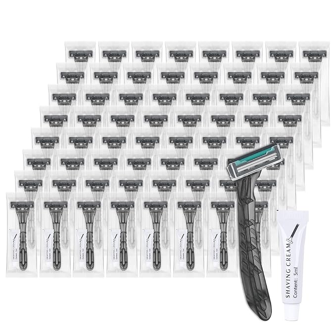 Disposable Razors Bulk, Gray Razors Individually Wrapped Bulk, With Shaving Cream For Hotels, Shelters, Homeless, Nursing Homes, Charities, Churches (60-PACK)