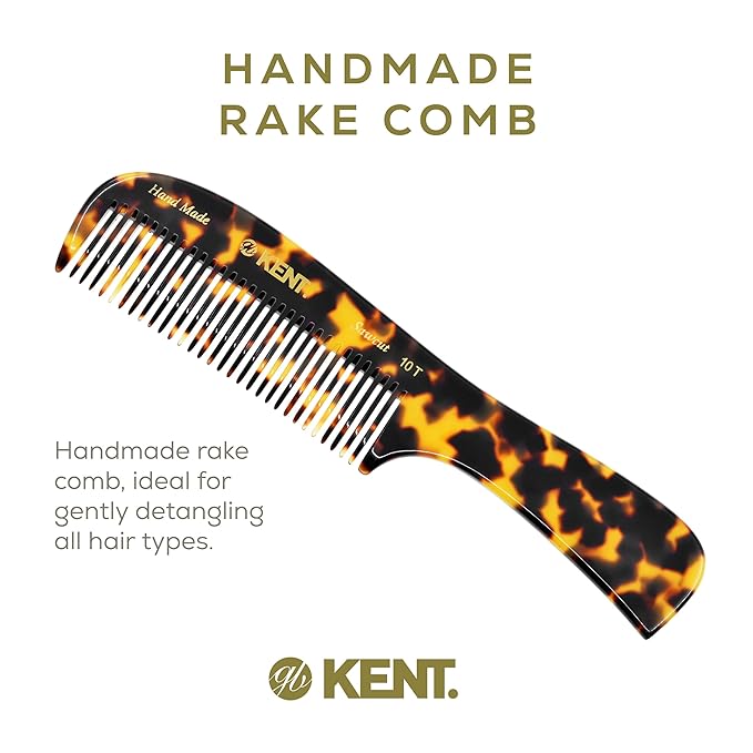 Kent 10T TY Large Wide Tooth Detangler Comb - Handmade Rake for Curly, Wet or Dry Thick Hair - Smooth and Comfortable Saw Cut Design for Detangling