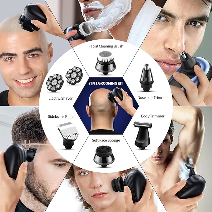 Head Shavers for Bald Men 9D Electric Rotary Shaver Multifunctional Mens Bald Head Shaver Cordless Electric Razor for Men Wet & Dry Beard Clippers Rechargeable Shavers for Balding Man