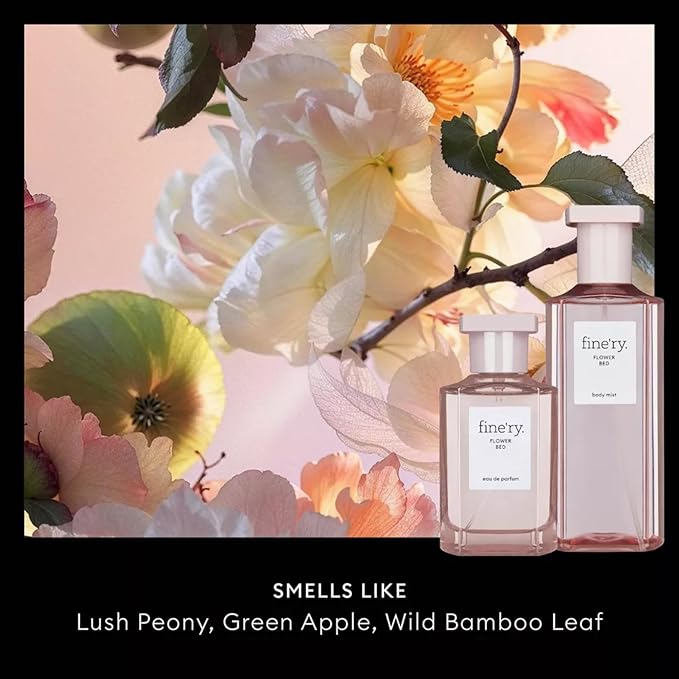 Fine'ry Flower Bed Peony Apple Perfume for Women & Girls - Lush Peony, Green Apple & Blooming Jasmine - Floral, Fresh, Full Size, Long-Lasting Hair & Body Cologne Parfum Fragrance (60mL)