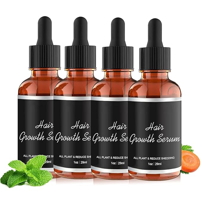 Hair Growth Oil for Women & Men, Hair Loss Treatments Oil for Dry Damaged Hair and Growth, Hair Growth Serum for Thicker Longer Fuller Healthier Hair (4 Pcs)