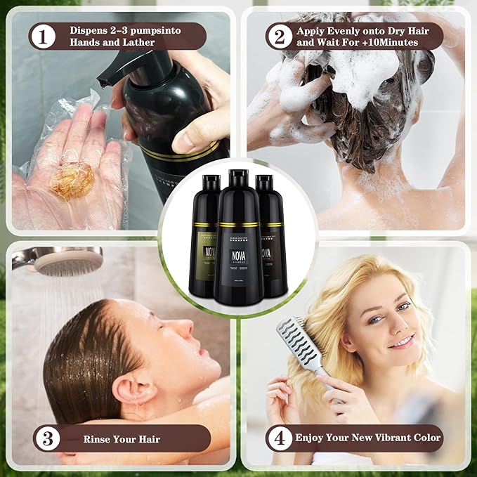 Hair Dye Shampoo & Champu Para Canas - Natural 3-in-1 Instant Gray Coverage for Men & Women (Light brown-500ML)