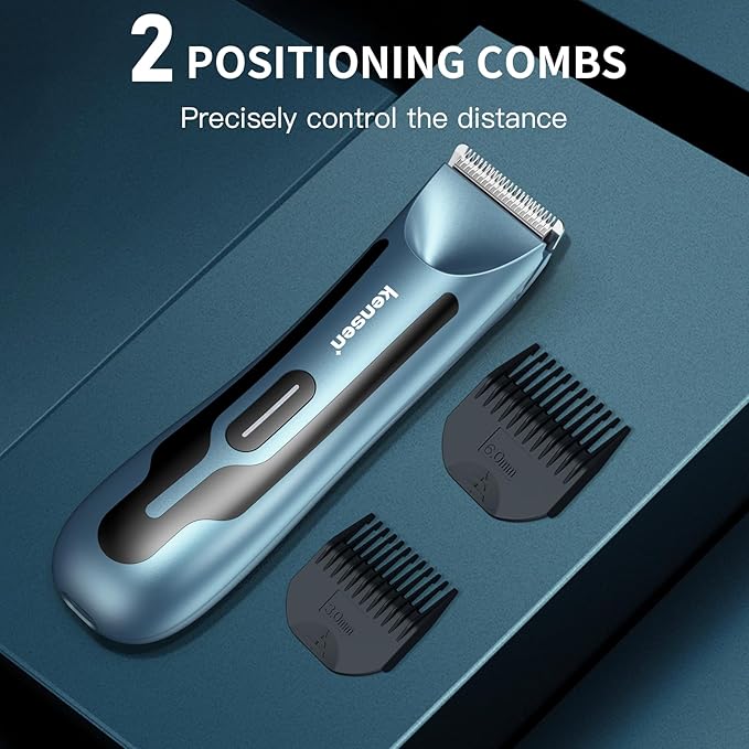 kensen Body Hair Trimmer for Men - Manscape Groin & Pubic Hair Trimmer for Men, Christmas Gift Mens Body Shaver with LED Light Travel Case IPX7 Waterproof Wet Dry Use Rechargeable Ball Shavers (Blue)