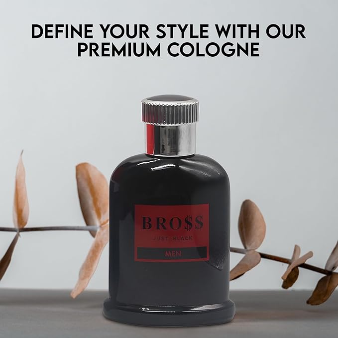 Bross Just Black's Cologne–Bold & Sophisticated Scent Perfume for Men With Citrus,Spice,And Woody Notes–Long Lasting Fragrance For All Occasions