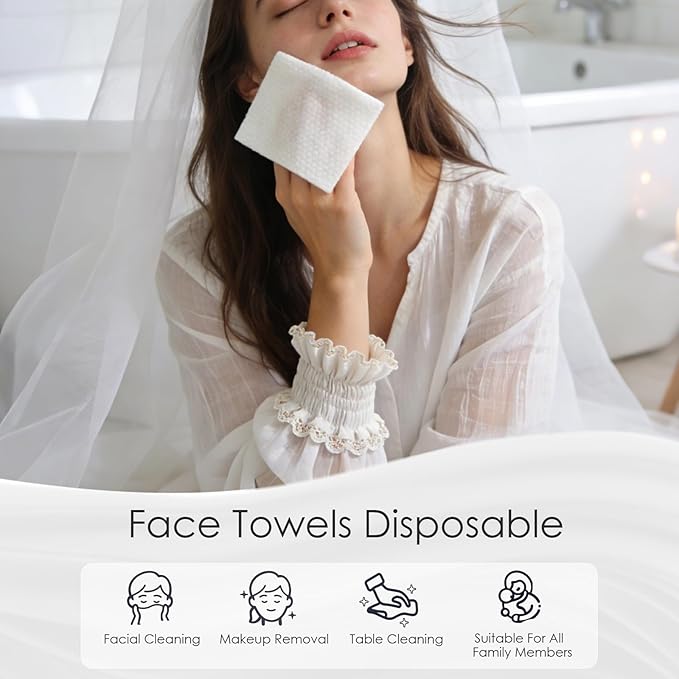 Disposable Face Towels XL, 10"x12" Ultra Soft & Thick Dry Wipes, Makeup Remover & Facial Cleansing Towels for Sensitive Skin, 50 Count, 2 Pack