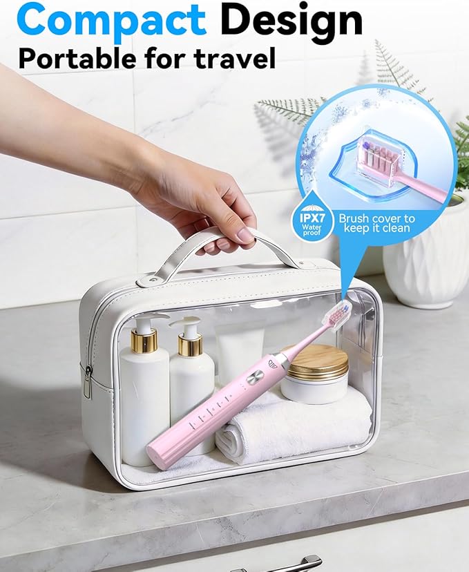 JTF Sonic Electric Toothbrush with UV Sanitizing & Drying: 5 Modes for Effective Yet Gentle Cleaning – with 6 Brush Heads, Rinse Cup, Wireless Charging Base, Rechargeable for Daily Care, Home & Travel