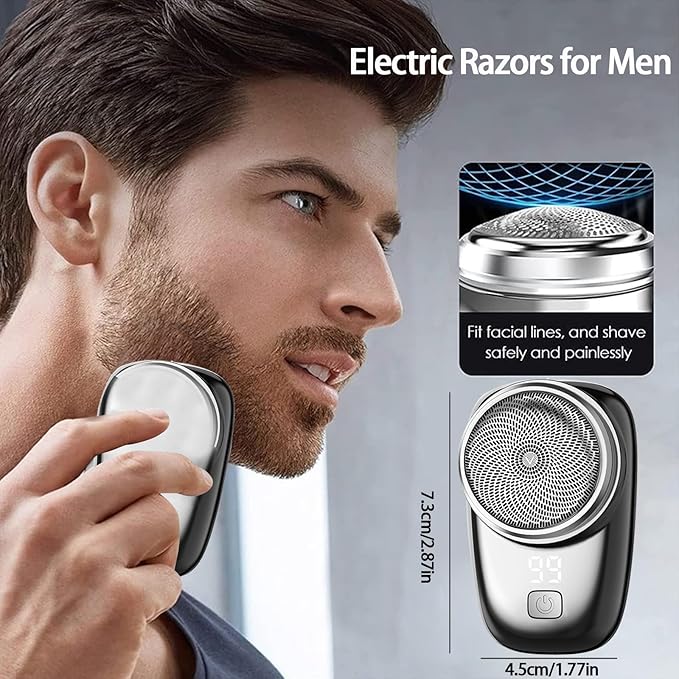 Mini Electric Shaver, 2025 New Pocket Size Electric Shavers for Men, Mini Portable Electrics Shaver, Rechargeable Easy One-Button, Powerful Waterproof Razor for Travel Office Business Trip