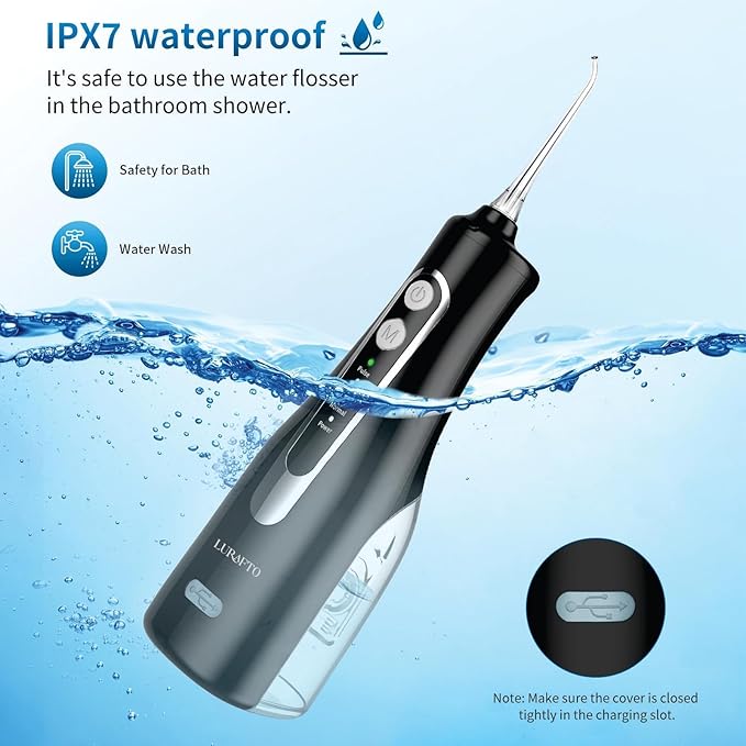 Black Cordless Water Flosser for Teeth | Portable Oral Irrigator with 4 Modes | IPX7 Waterproof, Rechargeable, 300ml Water Tank for Everyday Oral Care & Travel