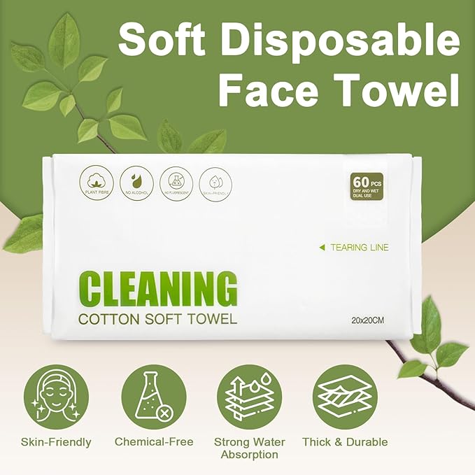 KODAMO Disposable Face Towels – 120 Count Soft & Thick Facial Towelettes for Women & Men – Travel-Friendly Cotton Tissue, Fresh Makeup Remover & Cleansing Cloths
