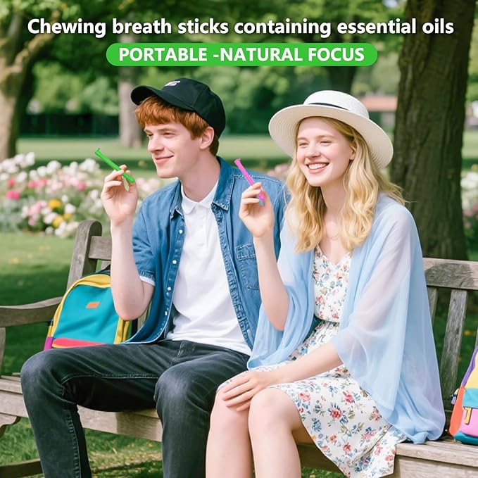 6PCS Flavored Chewable Sticks with Essential Oil,Portable Chewable Slicone Sticks,Fresh Breath Oral Relaxation Stick with 12 Replacement Cores, Can Taken Anywhere Focus