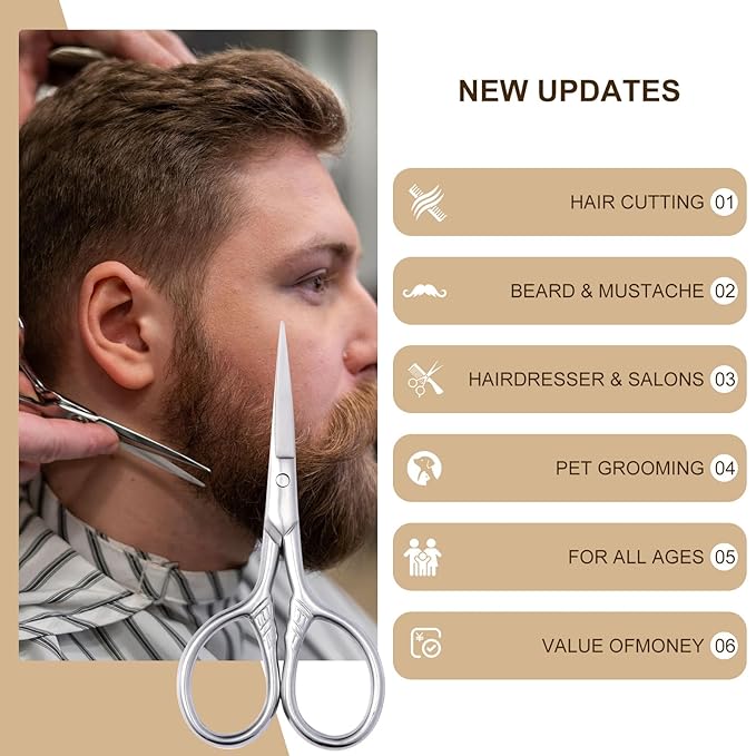 Beard Brush and Comb Set for Men - Straight Edge Razor and Shaving Scissors, Natural Boar Bristle, Dual Action Wood Comb, Travel Pouch - Great for Grooming Beards and Mustaches
