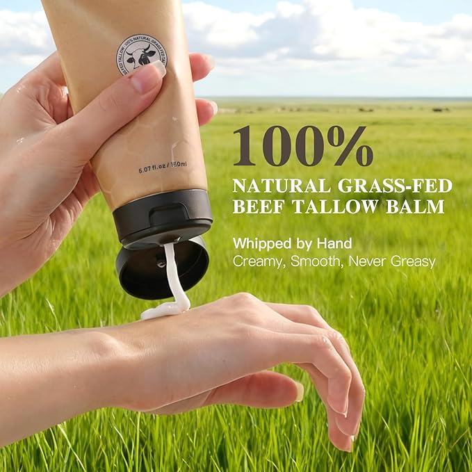 Organic Beef Tallow Honey Balm, Whipped Moisturizer for Face and Body, Grass-Fed Tallow Cream for All Skin Types, Orange Blossom Scent, Non-Greasy Day & Night Skincare, 5.3 oz