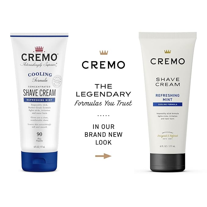 Cremo Barber Grade Cooling Shave Cream, Astonishingly Superior Ultra-Slick Shaving Cream Fights Nicks, Cuts And Razor Burn, 6 Fl Oz (2 Pack), WHITE
