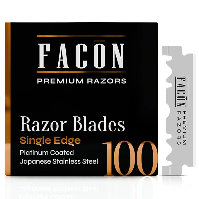 100 Facón Single Edge Razor Blades for Barber Straight Razor, Straight Razor Blades for Shaving, Platinum Japanese Stainless Steel for Smooth & Precise Shave, Premium Replacement Barber Razor Blade