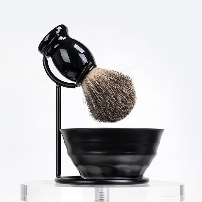 JEQUIL&CORENVEO Shaving Brush Set for Men, Pure Badger Hair Shaving Brush with Soap, Stand and Bowl