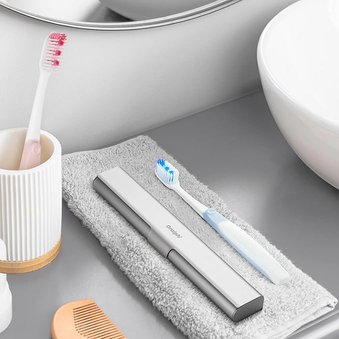 Aluminum Toothbrush Travel Case with 2 Medium Bristle Toothbrushes, Portable Complete Toothbrush Travel Kit, Toothbrush Holder for Bathroom, Camping, Business Trip