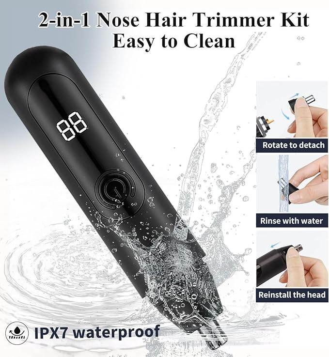 Nose Hair Trimmer for Mens and Women- 2025 Professional Painless Eyebrow & Facial Hair Trimmer for Men Women, Battery-Operated Trimmer with IPX7 Waterproof, Dual Edge Blades for Easy Cleansing Black