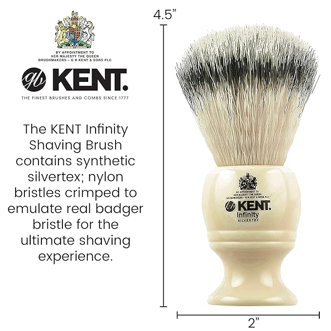 Kent INF1 Infinity Ultra-Soft Silvertex Bristles Shaving Brush Synthetic Bristles Crimped to Emulate Real Badger Bristle for Ultimate Shave Experience Perfect Lather for Shave Cream and Shaving Soap