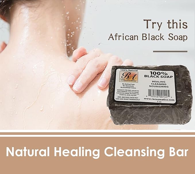 RA COSMETICS 100% Black Facial Soap Natural Healing Cleansing Bar