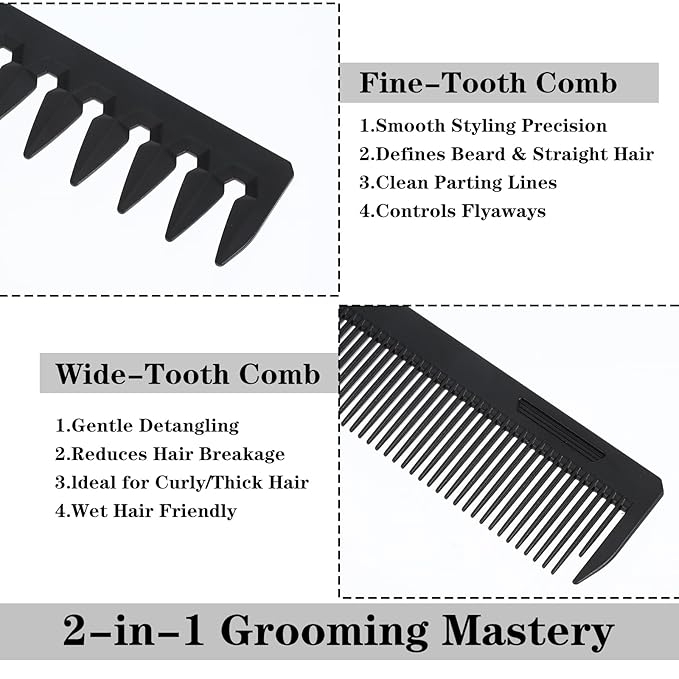 Folding Comb for Men, Protable 2 in 1 Hair Comb Fine Tooth Combs Styling for Everyday Grooming Styling Hair Beard Mustache