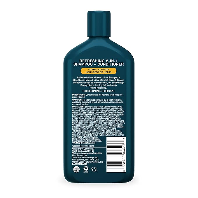 Jason Men's Refreshing 2-in-1 Shampoo and Conditioner, 12 oz