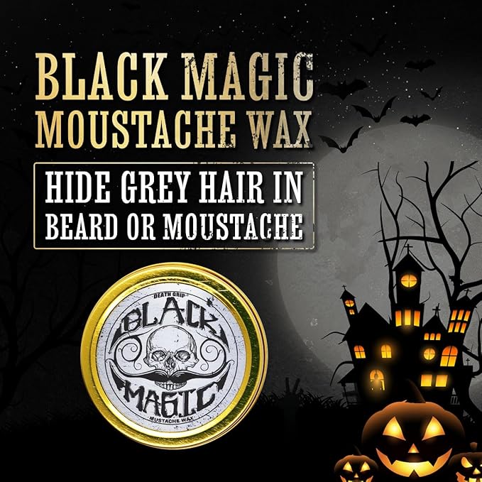 THE VINTAGE GROOMING CO. Black Mustache Wax | Black Magic Death Grip Moustache Wax | Hide Grey Hair In Beard Or Moustache | Extra Strong Hold Mustache Wax Unscented | 1 oz Tin Heat Source Required