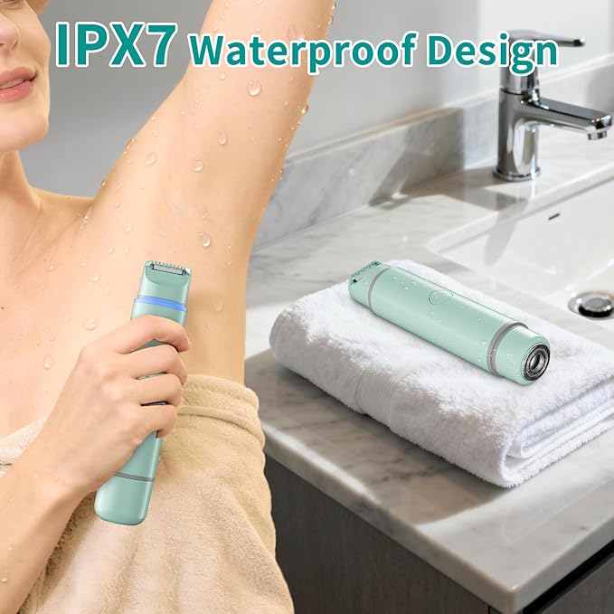Bikini Trimmer for Women,Painless Rechargeable Electric Razor Remover,2-in-1 Dual Heads Facial & Pubic Hair Removal for Ladies Pubic,FaceUnderarms,Legs Valentine's Day Gift Green