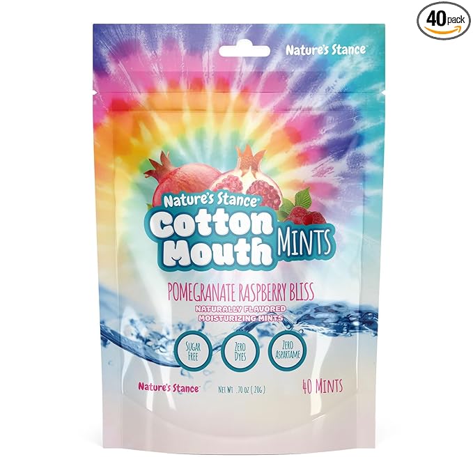 Nature’s Stance Cotton Mouth Xylitol Mints for Dry Mouth Relief - Sugar Free Mints, Stimulate Saliva & Freshen Breath, Throat, Teeth, Gums - Xylitol Lozenges, 40 Count (Pomegranate Raspberry Bliss)