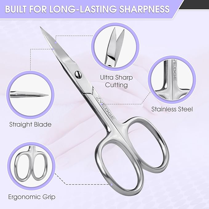 Stainless Straight Steel Nail Scissors– 3.5” Small Manicure Pedicure Scissors -Sharp Fingernail, Facial Hairs, Eyebrow, Mustache, Nose Hair & Toenail Grooming Tool
