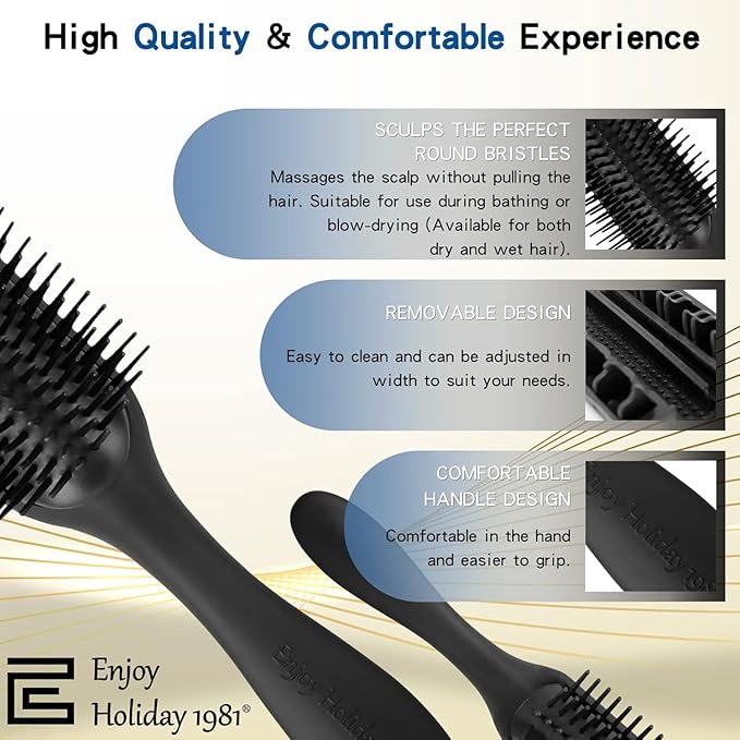 Hair Brush for Women Men Classic Styling 2 PCS Brushes Curly Wet or Dry Hair 9&5 Row Natural Thick Hair, Blow Separating, Shaping Defining Curls Tools Travel Hairbrush