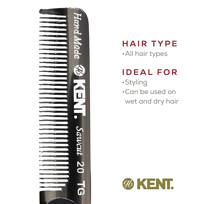 Kent 20T Handmade Fine Tooth Folding Comb + 81T Hand Made Pocket Comb for Beard and Mustache - Beard Growth/Fine Tooth Combs - Beard Straightener Grooming Kit