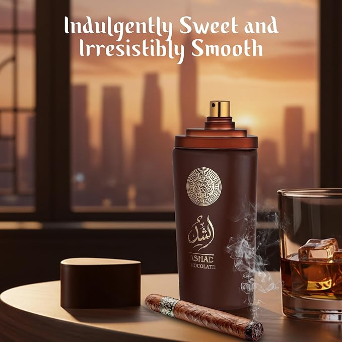 SAADAH Ashad Chocolate Eau De Parfum for Men 4.0 Fl.oz, 120ml Oriental Spicy Gourmand Cologne, Bold Pink Pepper Lavender Cacao, Bourbon Vanilla Amber Vetiver, Long Lasting Masculine Luxury Fragrance