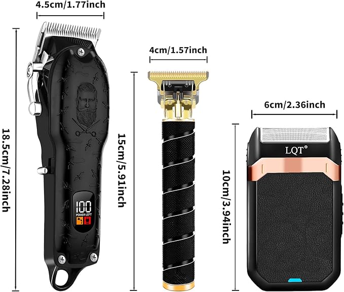 Vintage Black Professional Hair Clippers for Men, Cordless T-Blade Beard & Mustache Trimmer Kit, LED Display, Rechargeable Electric Hair Cutting Machine for Home & Barber, Best Gift for Holidays