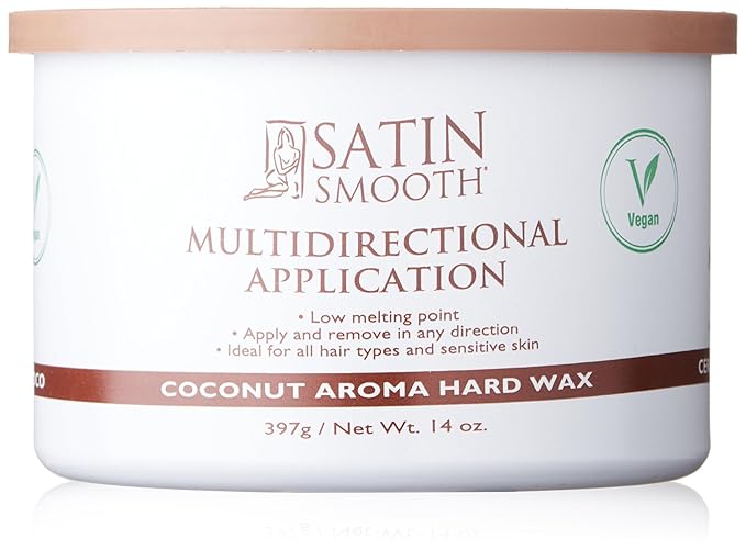 Satin Smooth Coconut Aroma Hard Wax, Vegan No-Strip Wax for All Hair Types, Multidirectional Application, Ideal for Sensitive Skin, Salon-Grade Hair Removal, 14 oz, 1-pack