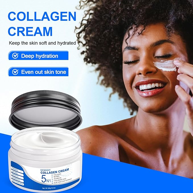 5N1 Collagen Moisturizer with Retinol & Hyaluronic Acid - Deep Hydration Face Cream for Women & Men - Visibly Firms, Smooths Wrinkles, Plumps Skin - Day & Night Cream, 3.5 oz