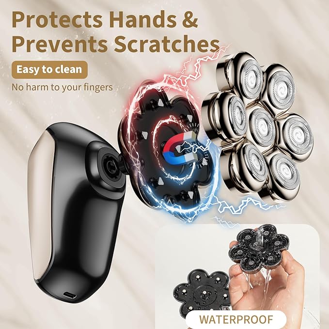 SHPAVVER Head Shavers for Bald Men: 5-in-1 Upgraded Electric Razor - IPX7 Waterproof Shaving Grooming Kit for Balder - Turbo Speed & Precision Blades (Glossy Gold)