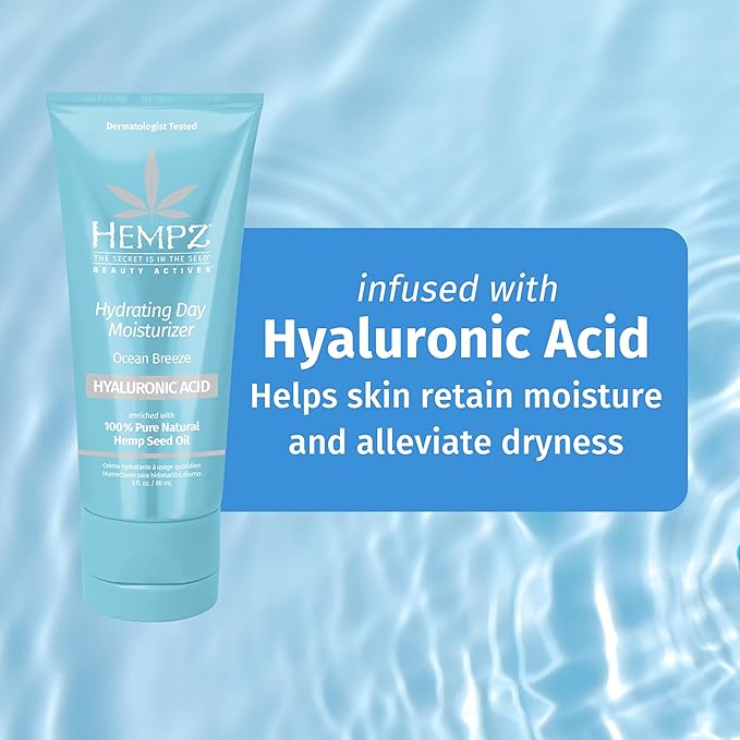 Hempz Ocean Breeze Hydrating Daily Moisturizer - Hydrating Day Cream Rich with Minerals, Vitamin C, & Hempseed Oil to Hydrate & Repair Extremely Dry or Sensitive Skin, for Face & Body, 3 Oz