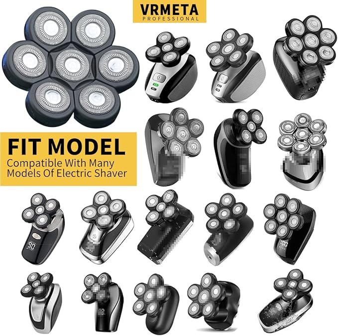 7 Blades Replacement Heads for Men 7D Sharp Replacement Heads Floating Shaver Blades for Electric Rotary Shaver (7 Heads (Black))